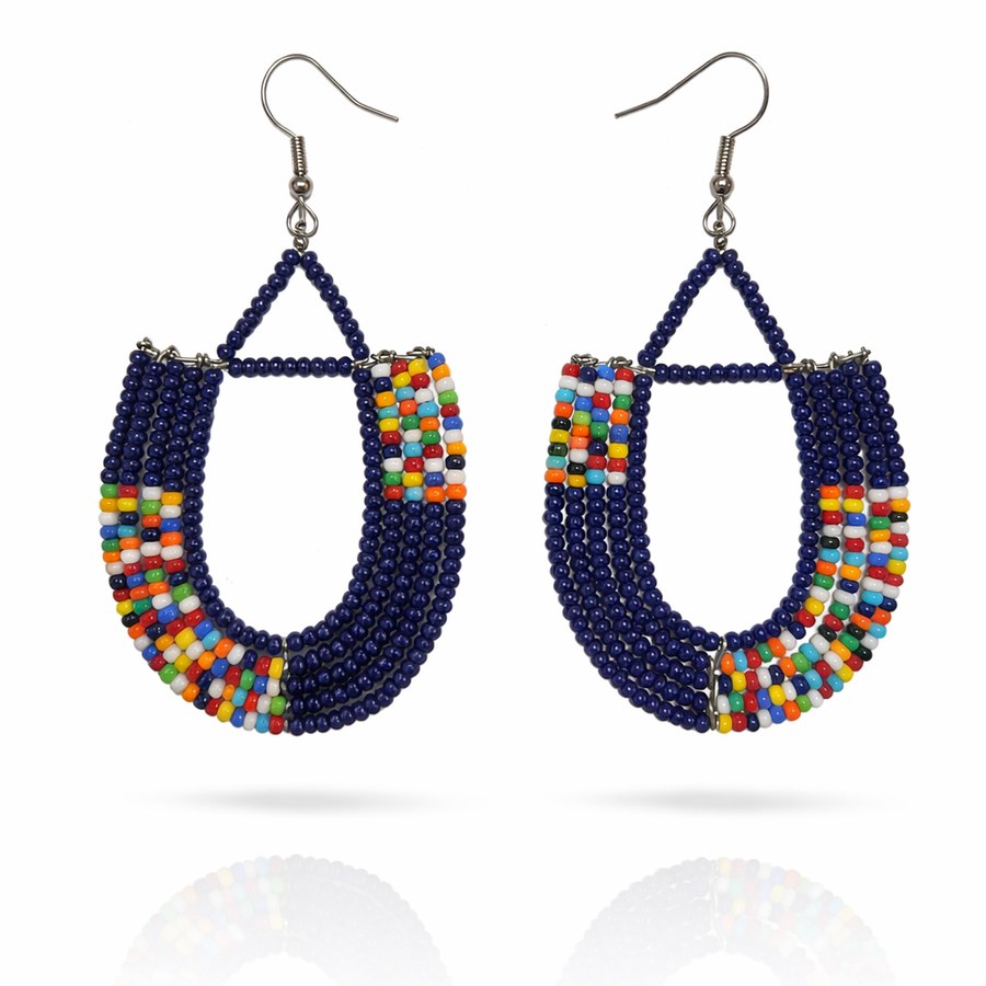 Bahari - boucles d'oreille en perles bleu marine
