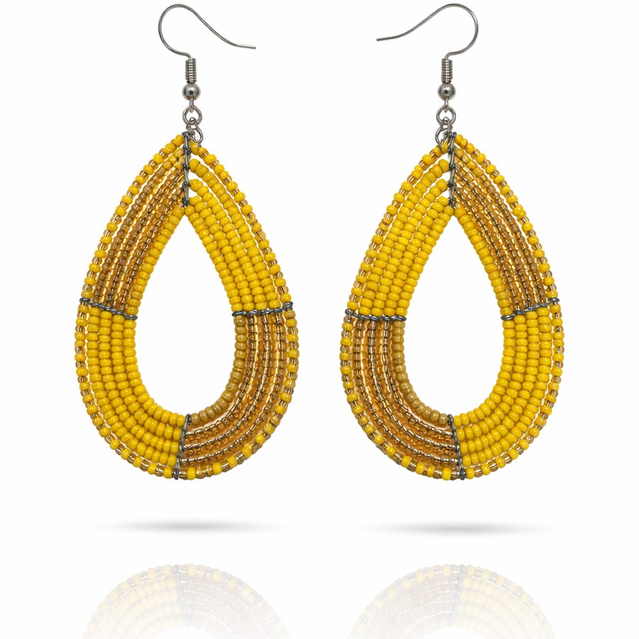 Asali - boucles d'oreille goutte dorée en perles