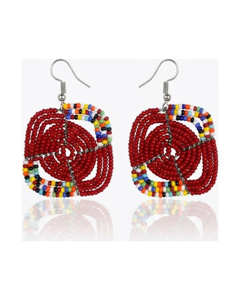 Boucles d'oreille Moyo - rondes en perles rouges