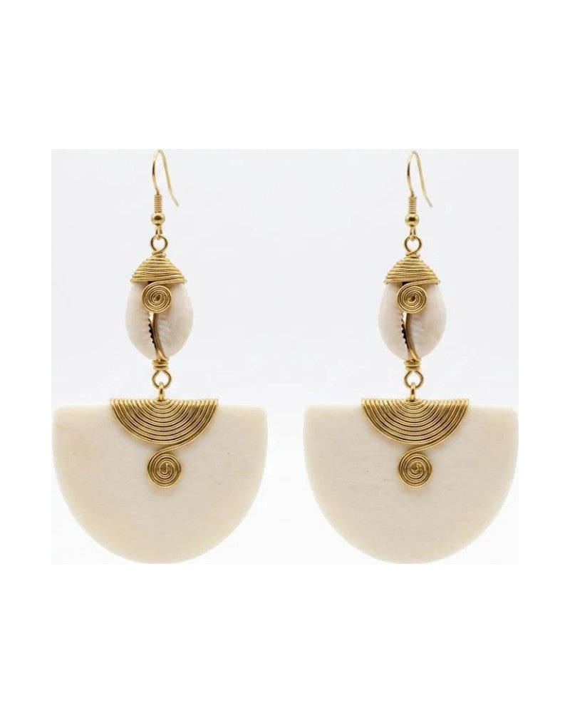 Boucles d'oreille Sanaa - demi-lune claire et perles dorées